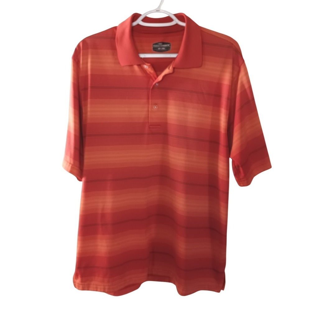 Grand Slam Performance Men's LT Polo Shirt Orange Stripes Golf Short Sleeve